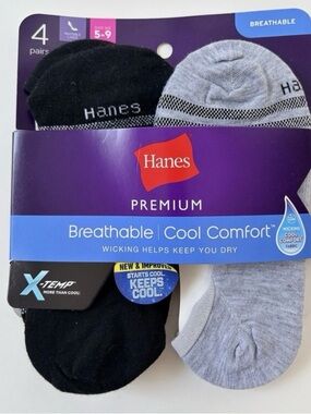 Hanes Women’s 4- Pk Low-Cut Invisible Liner Socks -  Breathable | Cool Comfort
